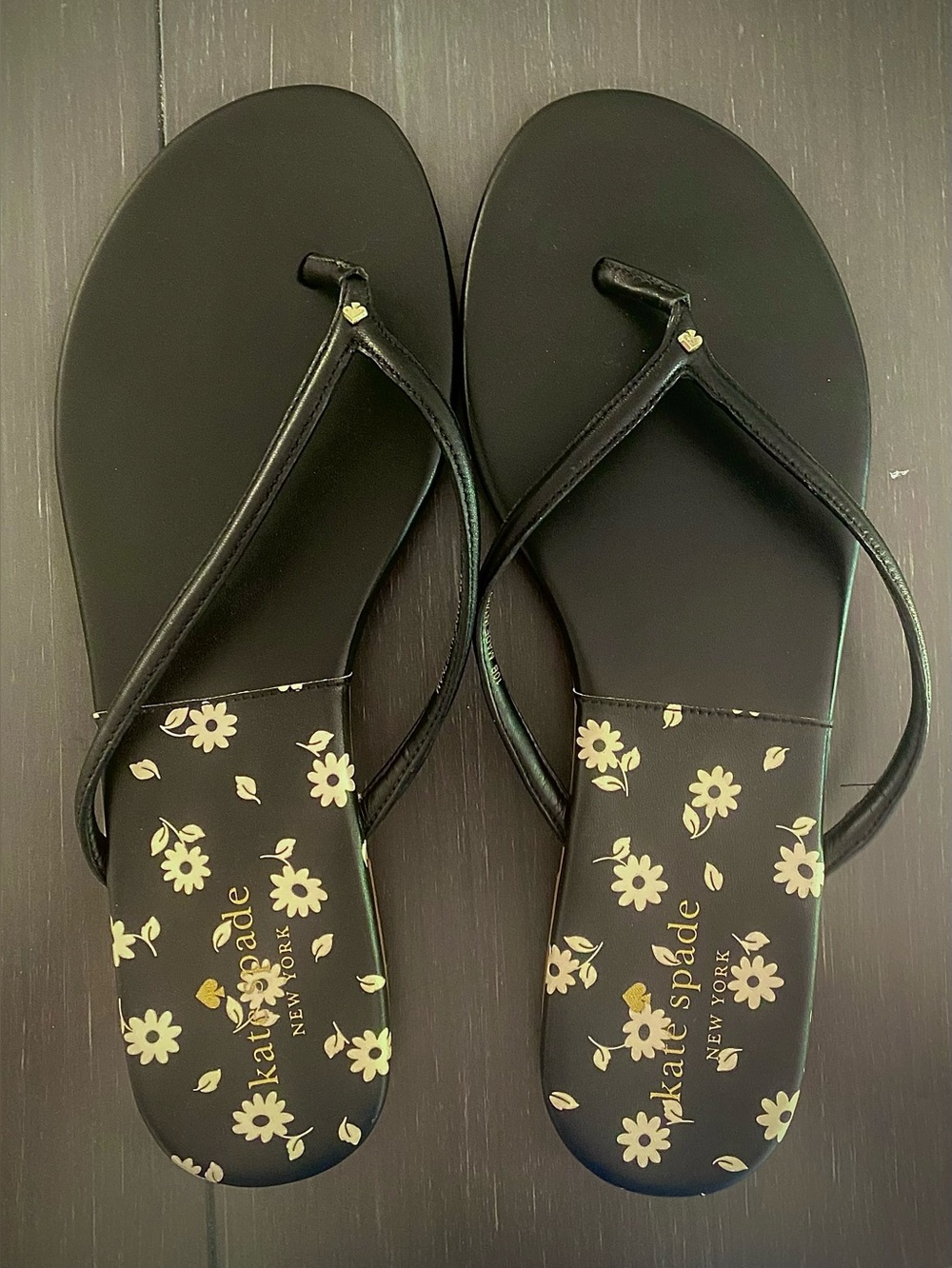kate spade Black Floral Logo Flip Flop Sandals